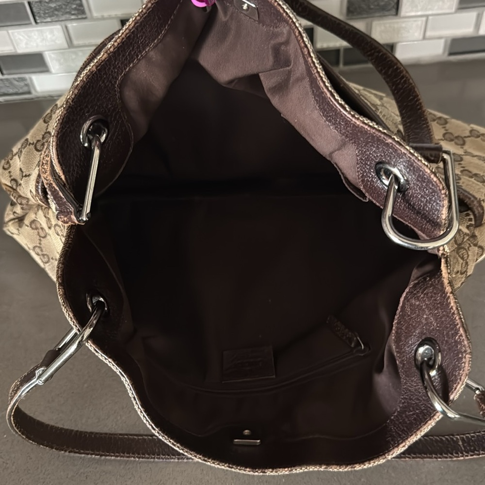 *SOLD*Authentic GUCCI Logo GG Canvas Eclipse Medium Shoulder Bag - Leather Brown - Picture 15 of 15